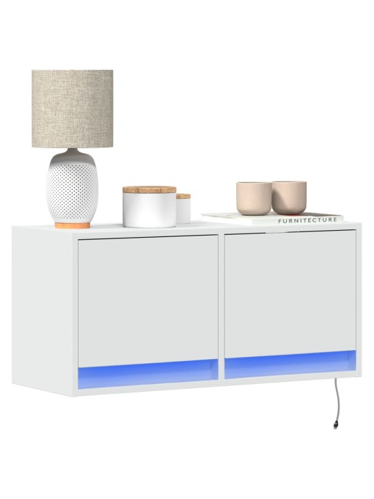Tv skapītis ar led lampiņām, balts, 80x31x38 cm