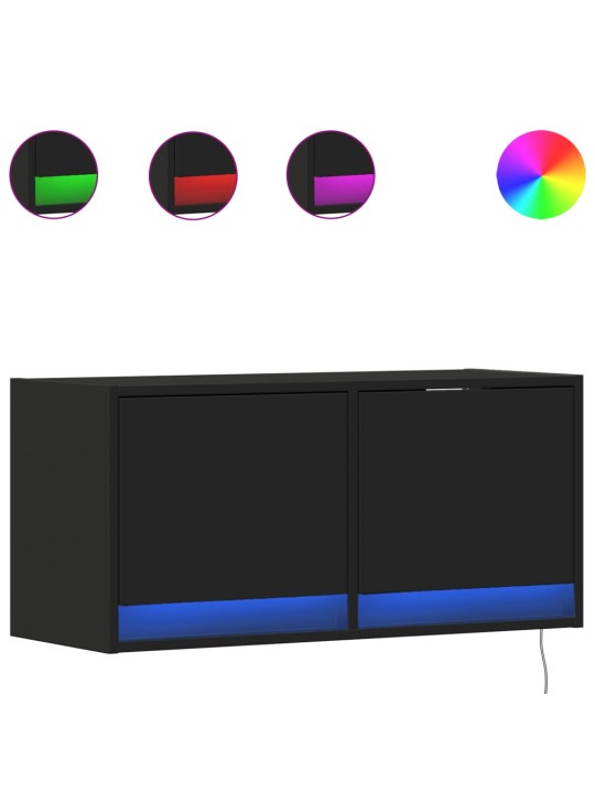 Tv sienas skapītis ar led lampiņām, melns, 80x31x38 cm