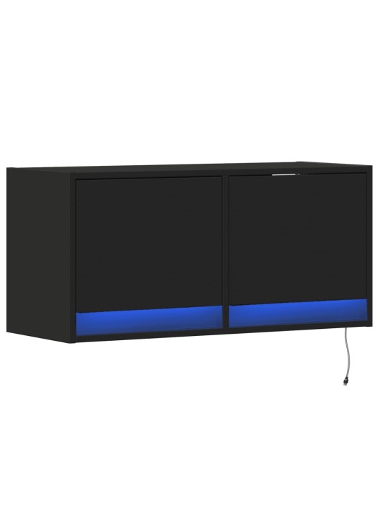 Tv sienas skapītis ar led lampiņām, melns, 80x31x38 cm