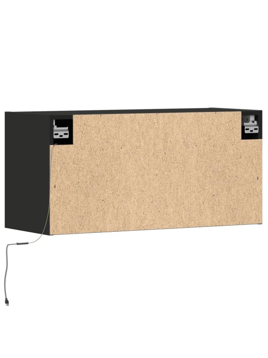 Tv sienas skapītis ar led lampiņām, melns, 80x31x38 cm