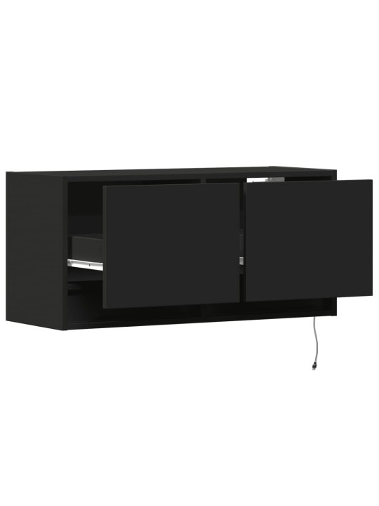 Tv sienas skapītis ar led lampiņām, melns, 80x31x38 cm