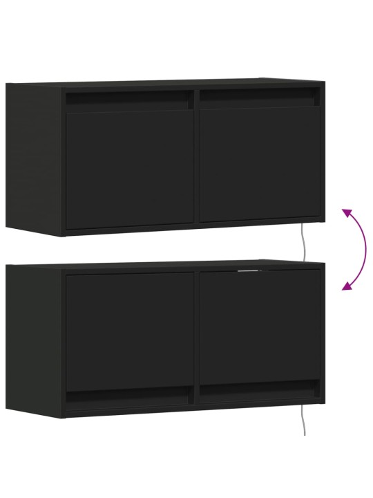 Tv sienas skapītis ar led lampiņām, melns, 80x31x38 cm