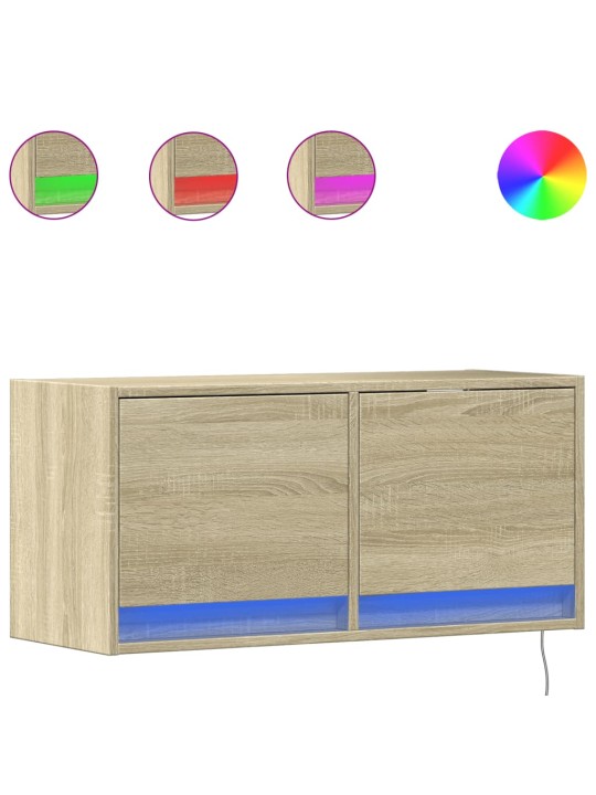 Tv skapītis ar led lampiņām, koka krāsā, 80x31x38 cm