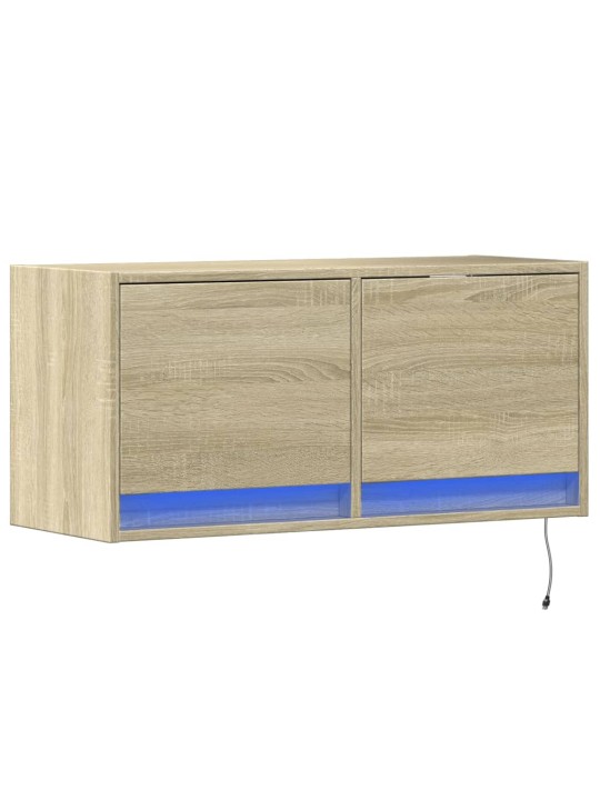 Tv skapītis ar led lampiņām, koka krāsā, 80x31x38 cm