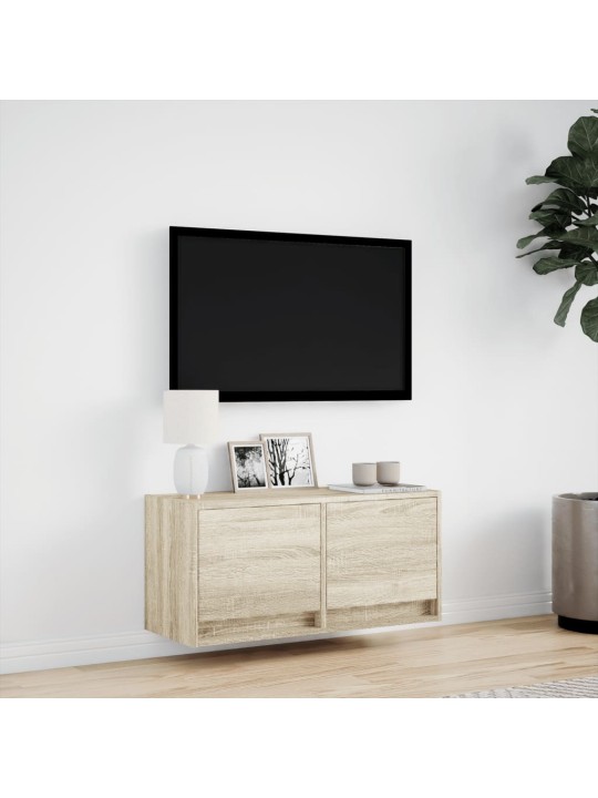 Tv skapītis ar led lampiņām, koka krāsā, 80x31x38 cm