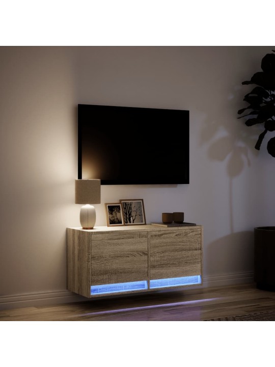 Tv skapītis ar led lampiņām, koka krāsā, 80x31x38 cm