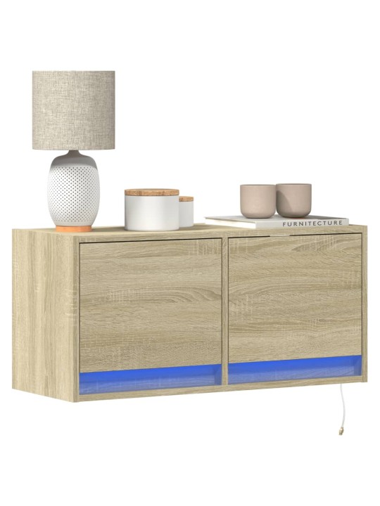 Tv skapītis ar led lampiņām, koka krāsā, 80x31x38 cm