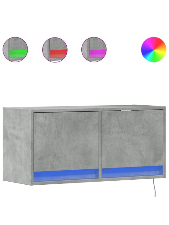 Tv sienas skapītis ar led lampiņām, betona pelēks, 80x31x38 cm