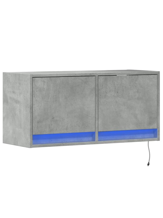 Tv sienas skapītis ar led lampiņām, betona pelēks, 80x31x38 cm
