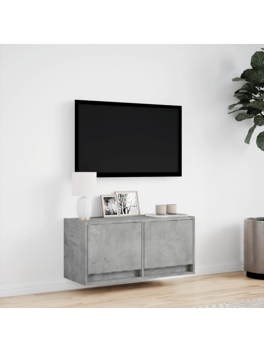 Tv sienas skapītis ar led lampiņām, betona pelēks, 80x31x38 cm