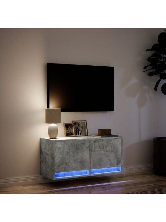 Tv sienas skapītis ar led lampiņām, betona pelēks, 80x31x38 cm