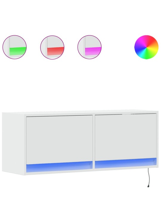 Tv galdiņš ar led lampiņām, balti, 100x31x38 cm