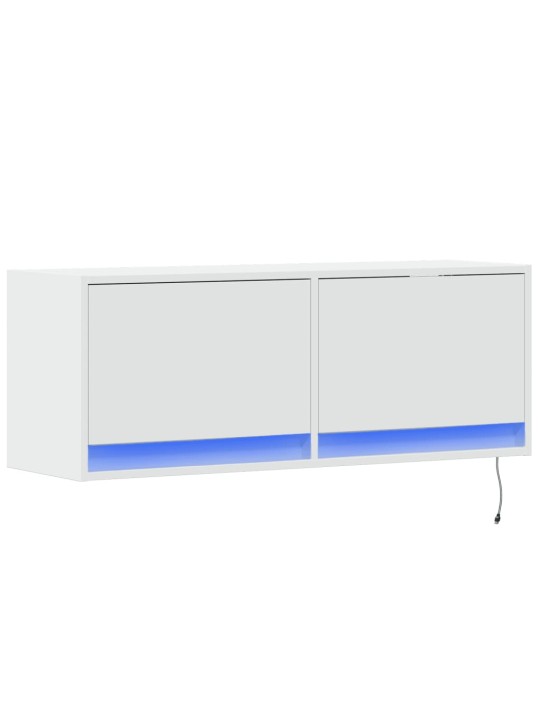 Tv galdiņš ar led lampiņām, balti, 100x31x38 cm