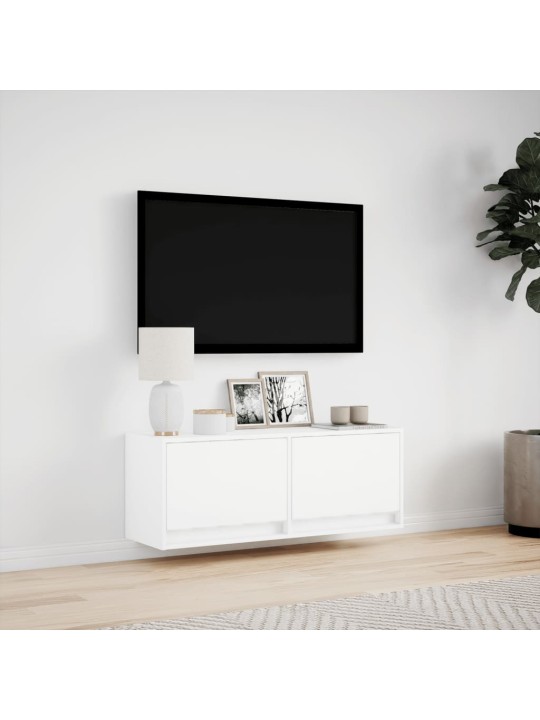 Tv galdiņš ar led lampiņām, balti, 100x31x38 cm