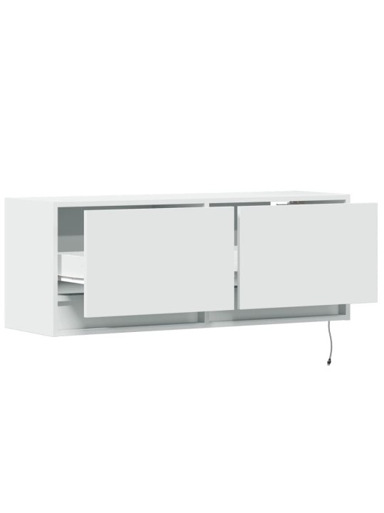 Tv galdiņš ar led lampiņām, balti, 100x31x38 cm