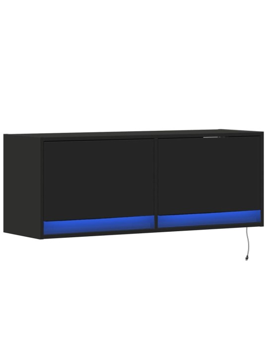 Tv sienas skapītis ar led lampiņām, melns, 100x31x38 cm