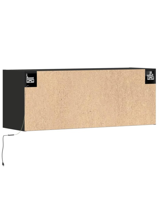 Tv sienas skapītis ar led lampiņām, melns, 100x31x38 cm