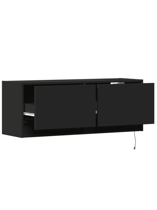 Tv sienas skapītis ar led lampiņām, melns, 100x31x38 cm
