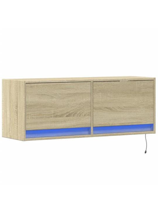 Tv sienas skapītis ar led lampiņām, koka krāsa, 100x31x38 cm