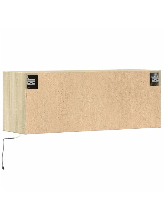 Tv sienas skapītis ar led lampiņām, koka krāsa, 100x31x38 cm
