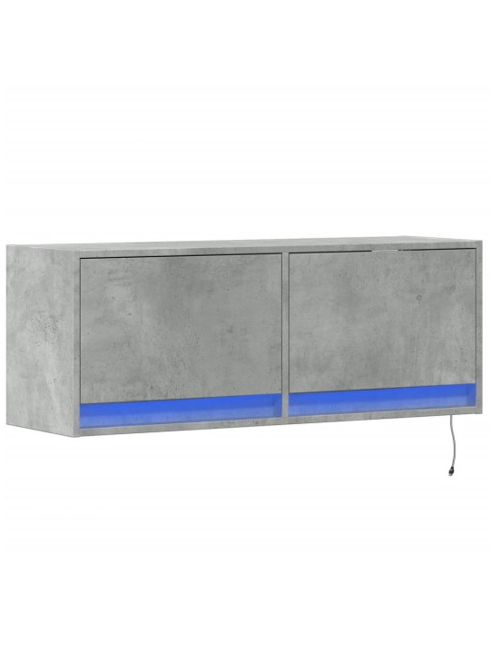 Tv sienas skapītis ar led lampiņām, betona pelēks, 100x31x38 cm