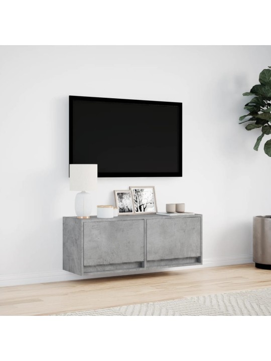 Tv sienas skapītis ar led lampiņām, betona pelēks, 100x31x38 cm