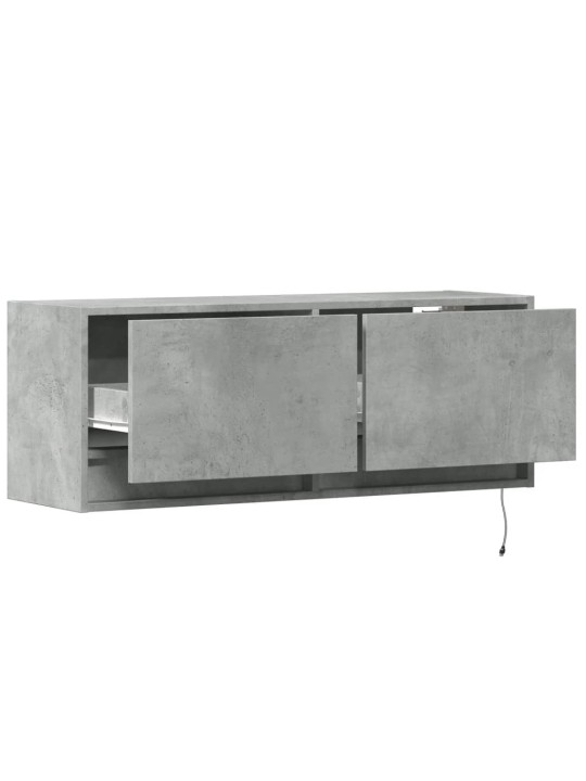 Tv sienas skapītis ar led lampiņām, betona pelēks, 100x31x38 cm