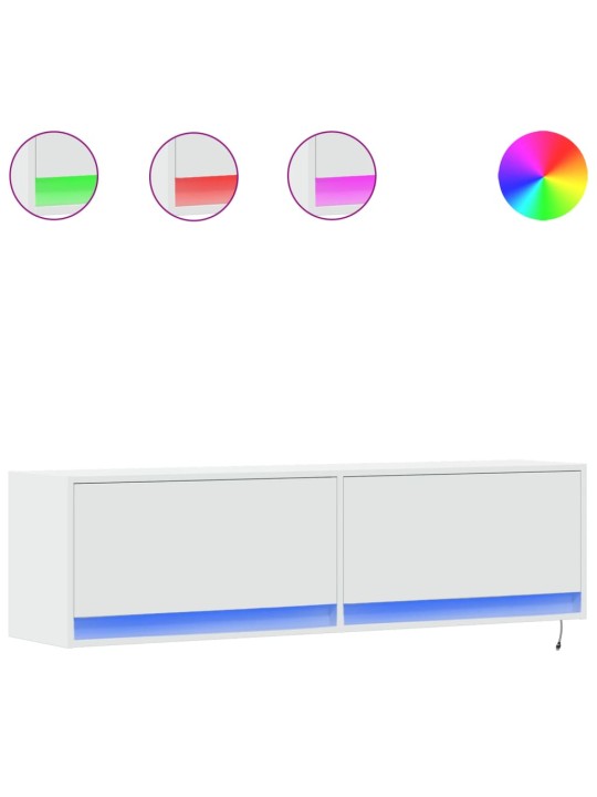 Tv sienas skapītis ar led lampiņām, balts, 140x31x38 cm