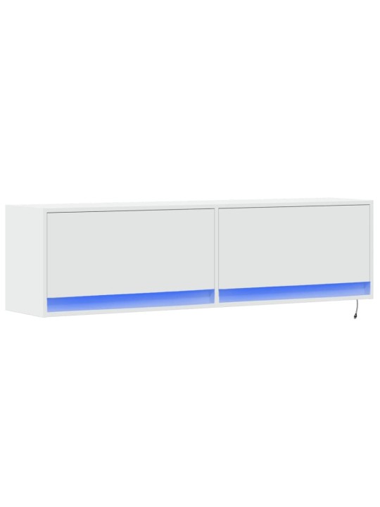 Tv sienas skapītis ar led lampiņām, balts, 140x31x38 cm