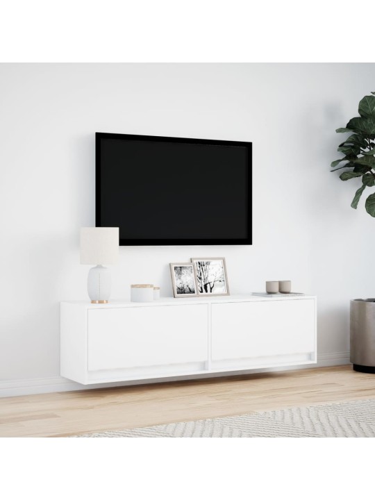 Tv sienas skapītis ar led lampiņām, balts, 140x31x38 cm