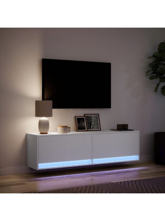 Tv sienas skapītis ar led lampiņām, balts, 140x31x38 cm