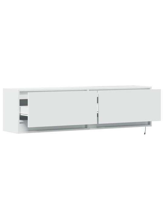 Tv sienas skapītis ar led lampiņām, balts, 140x31x38 cm