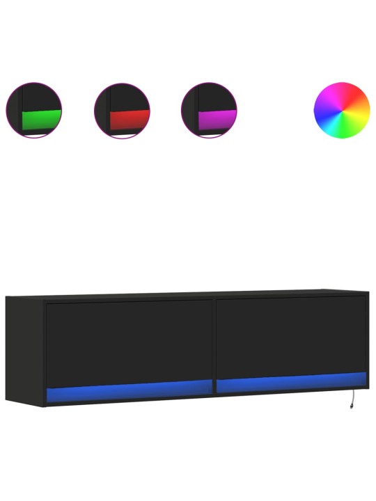 Tv sienas skapītis ar led lampiņām, melns, 140x31x38 cm