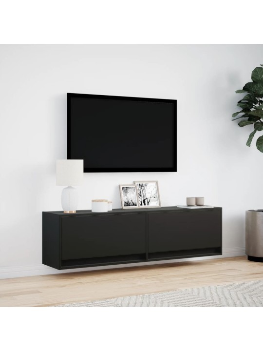 Tv sienas skapītis ar led lampiņām, melns, 140x31x38 cm