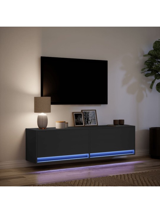 Tv sienas skapītis ar led lampiņām, melns, 140x31x38 cm