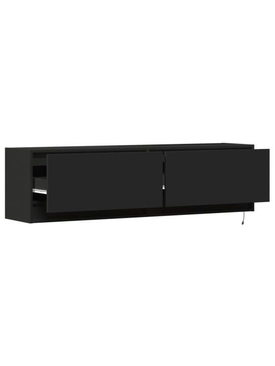Tv sienas skapītis ar led lampiņām, melns, 140x31x38 cm