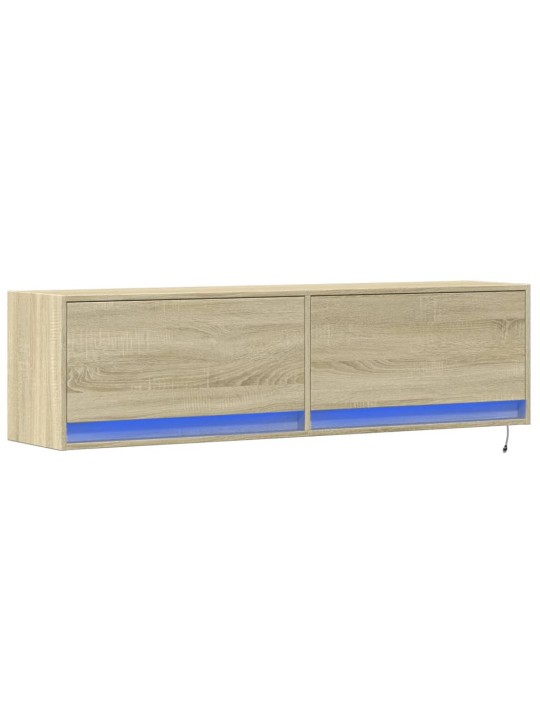 Tv sienas skapītis ar led lampiņām, koka krāsa, 140x31x38 cm