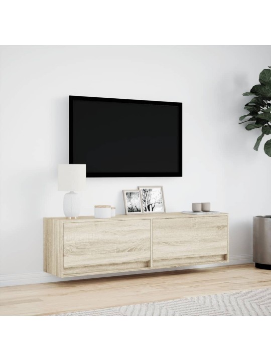 Tv sienas skapītis ar led lampiņām, koka krāsa, 140x31x38 cm