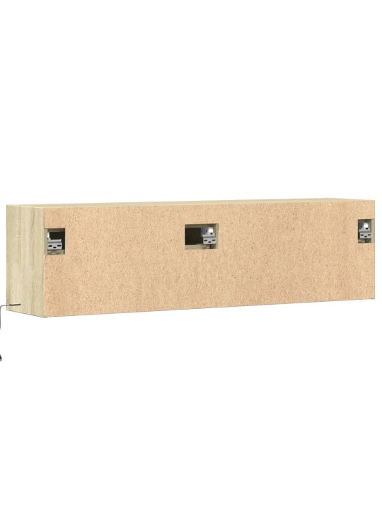Tv sienas skapītis ar led lampiņām, koka krāsa, 140x31x38 cm