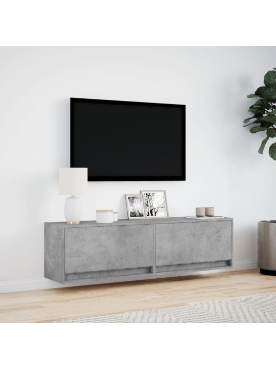 Tv sienas skapītis ar led lampiņām, betona pelēks, 140x31x38 cm