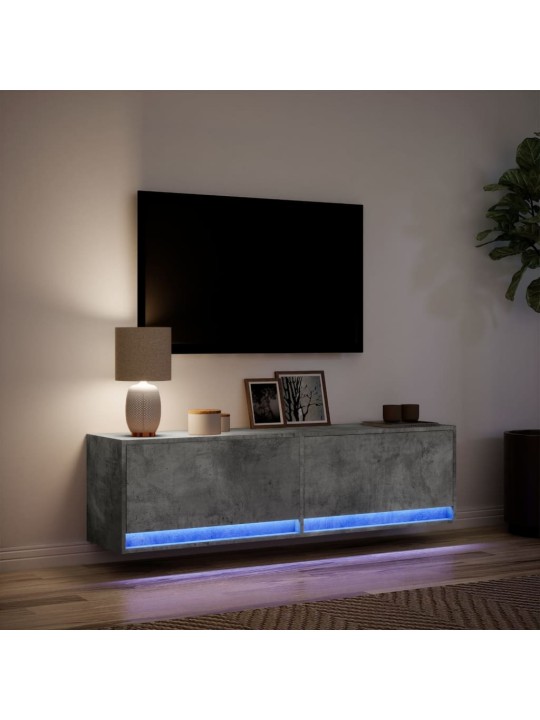 Tv sienas skapītis ar led lampiņām, betona pelēks, 140x31x38 cm