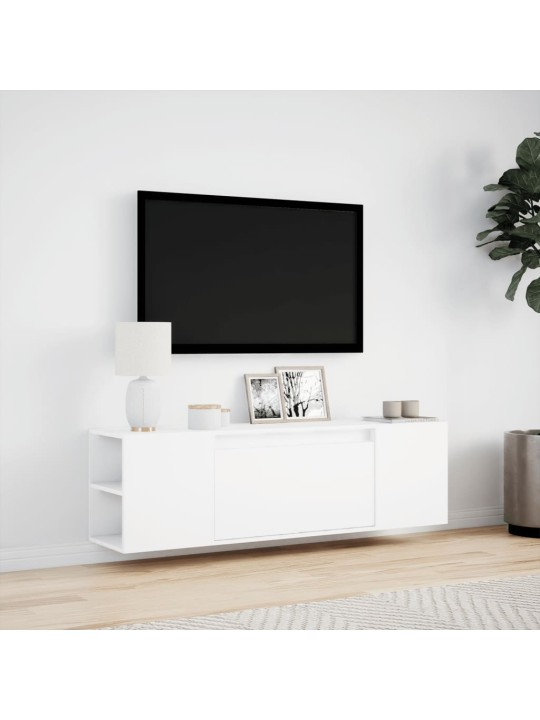 Tv sienas skapītis ar led lampiņām, balts, 135x31x39,5 cm