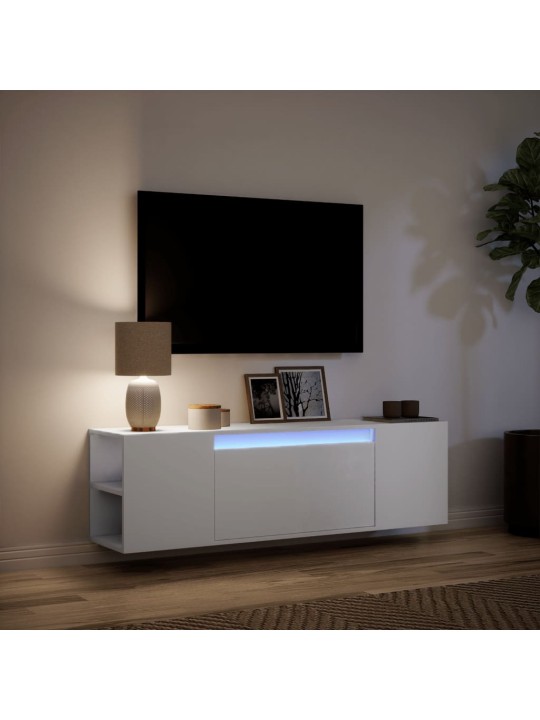 Tv sienas skapītis ar led lampiņām, balts, 135x31x39,5 cm