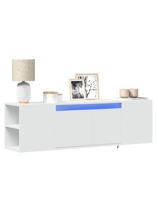 Tv sienas skapītis ar led lampiņām, balts, 135x31x39,5 cm