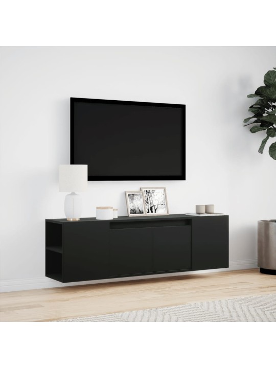 Tv sienas skapītis ar led lampiņām, melns, 135x31x39,5 cm