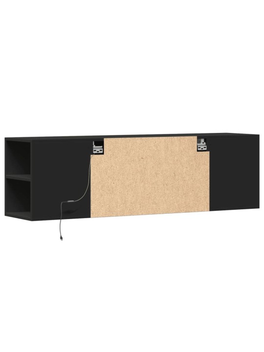 Tv sienas skapītis ar led lampiņām, melns, 135x31x39,5 cm
