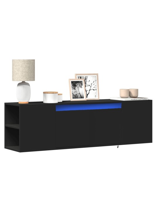 Tv sienas skapītis ar led lampiņām, melns, 135x31x39,5 cm
