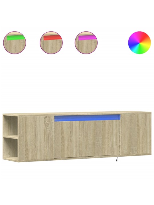 Tv sienas skapītis ar led lampiņām, koka krāsa, 135x31x39,5 cm