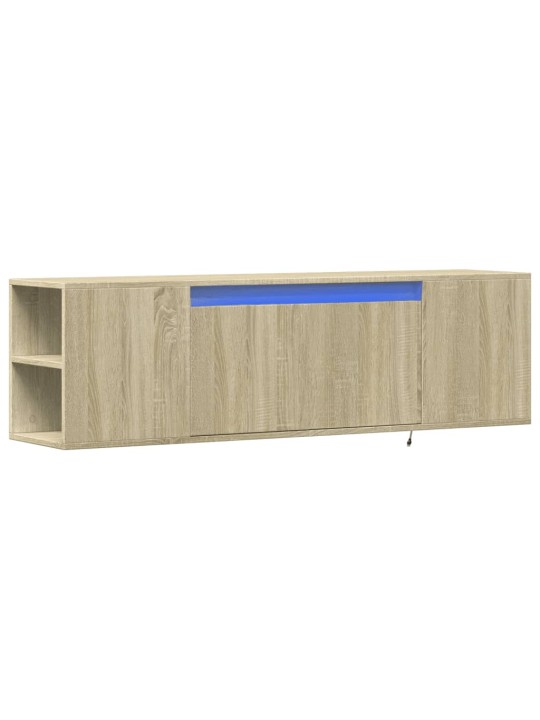 Tv sienas skapītis ar led lampiņām, koka krāsa, 135x31x39,5 cm
