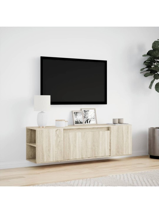 Tv sienas skapītis ar led lampiņām, koka krāsa, 135x31x39,5 cm
